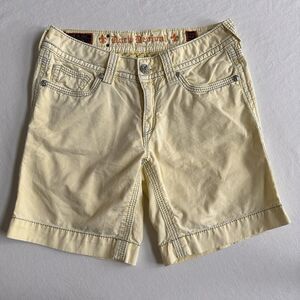 Rock Revival Scarlett Bermuda Shorts Sz 27 x7 Embellished Yellow Denim Womens